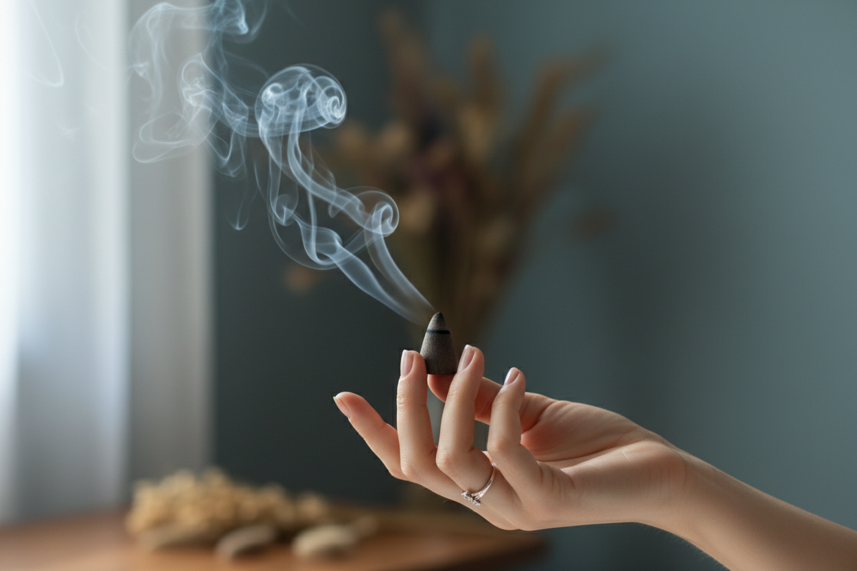 smokey cone in a hand of lady